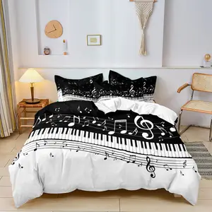 Music Note Pattern Bedding Set, 1 Count Piano Keyboard Print Decorative Duvet Cover & 1/2 Counts Pillowcase without Filler, Soft Bedding Set for Home Bedroom, Bed Sets