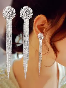 Women's Elegant Rhinestone Decor Tassel Design Dangle Earrings, Exquisite Trendy Dangle Earrings, Fashionable Jewelry for Women for Daily & Party Decoration, Statement Earrings