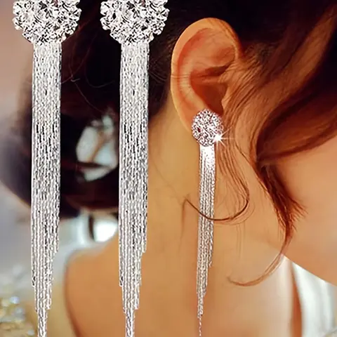 Women's Elegant Rhinestone Decor Tassel Design Dangle Earrings, Exquisite Trendy Dangle Earrings, Fashionable Jewelry for Women for Daily & Party Decoration, Statement Earrings, Trendy Jewellery Accessories, Stylish Jewelry, Dangling Earrings