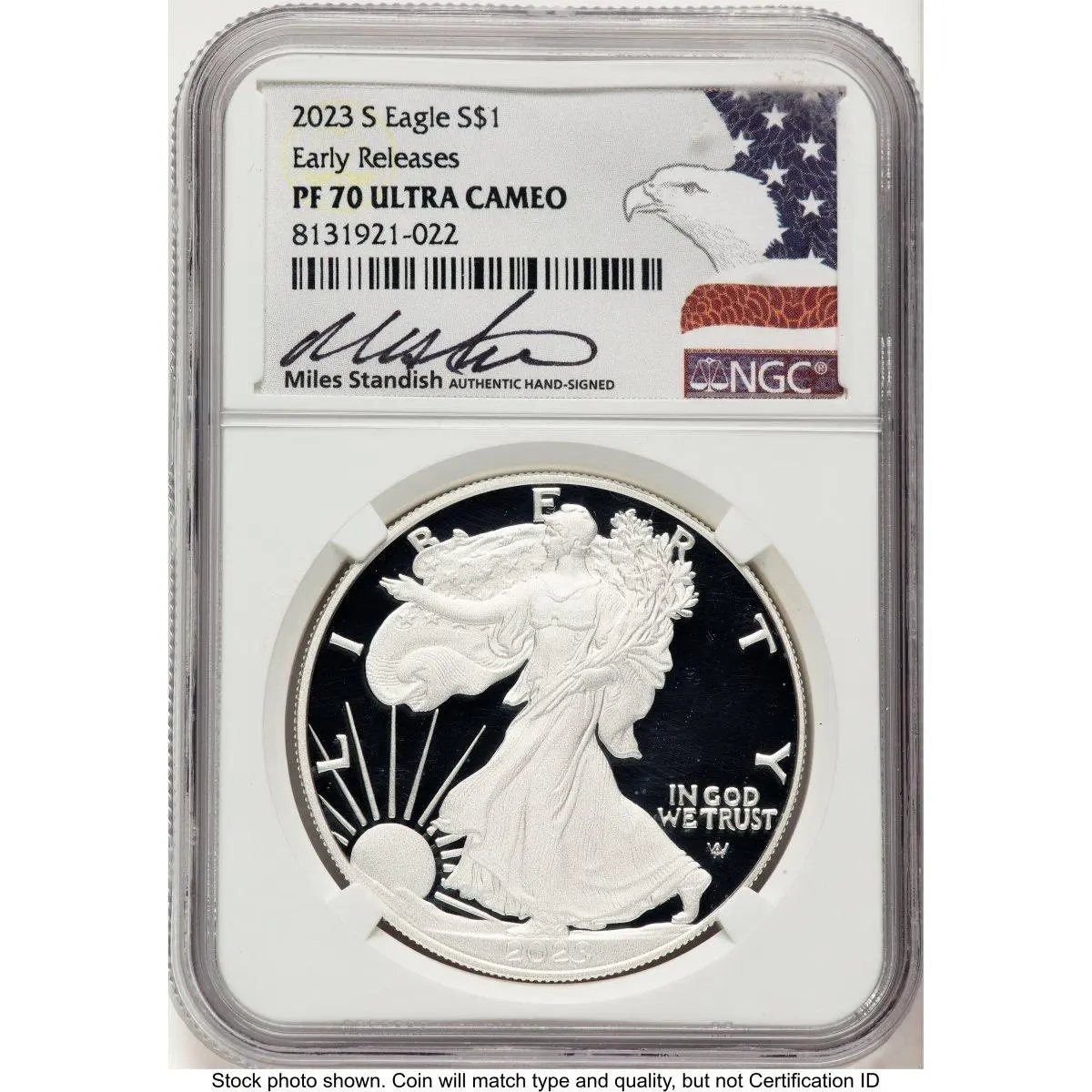 Modern Bullion Coins (2023-S Proof Silver Eagle 1 oz ER Miles Standish Eagle Flag)