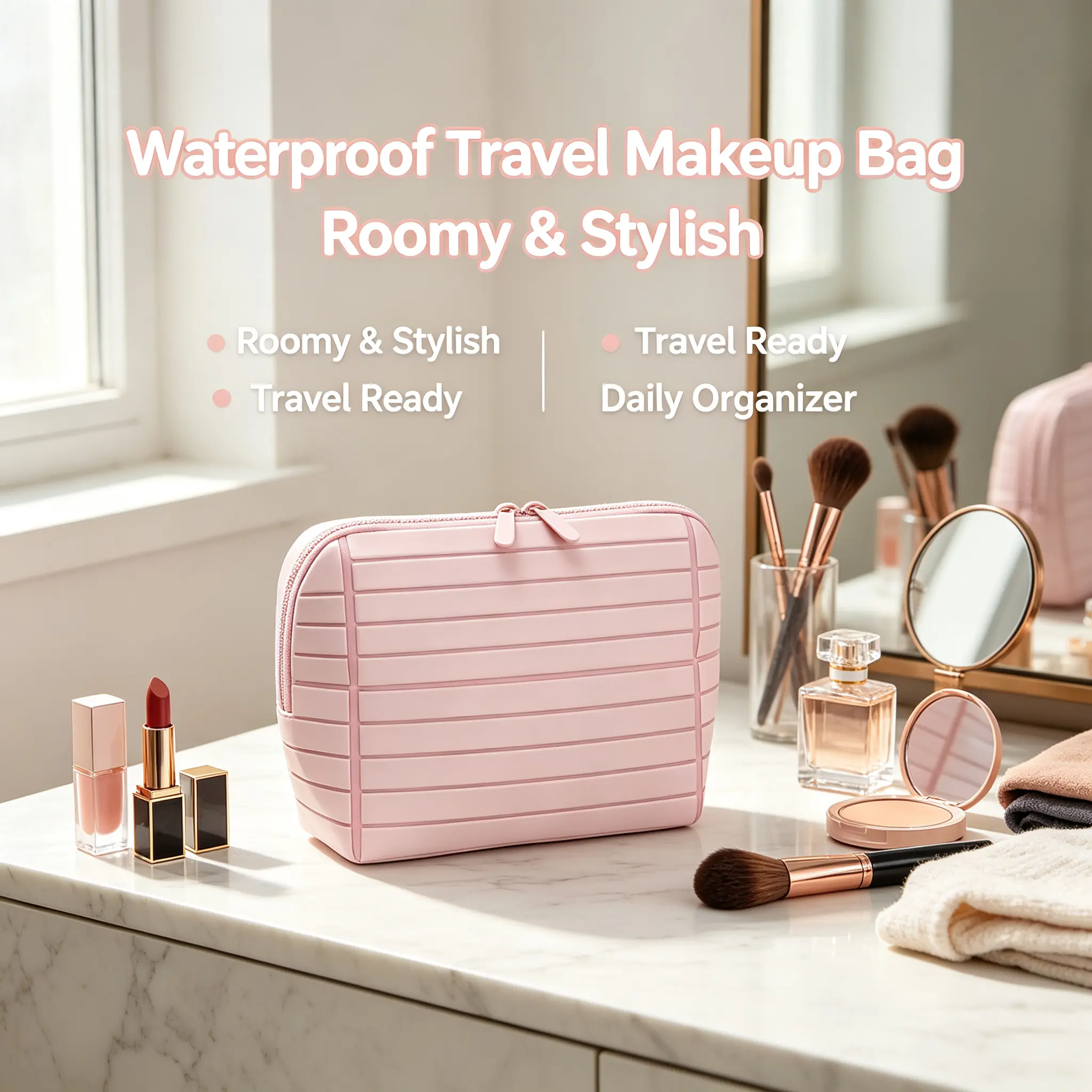 Waterproof Travel Makeup Bag ,Travel Toiletry Organizer Bag, Large Capacity Home Storage Bag with Fashionable Geometric Design, Home Supplies Essential