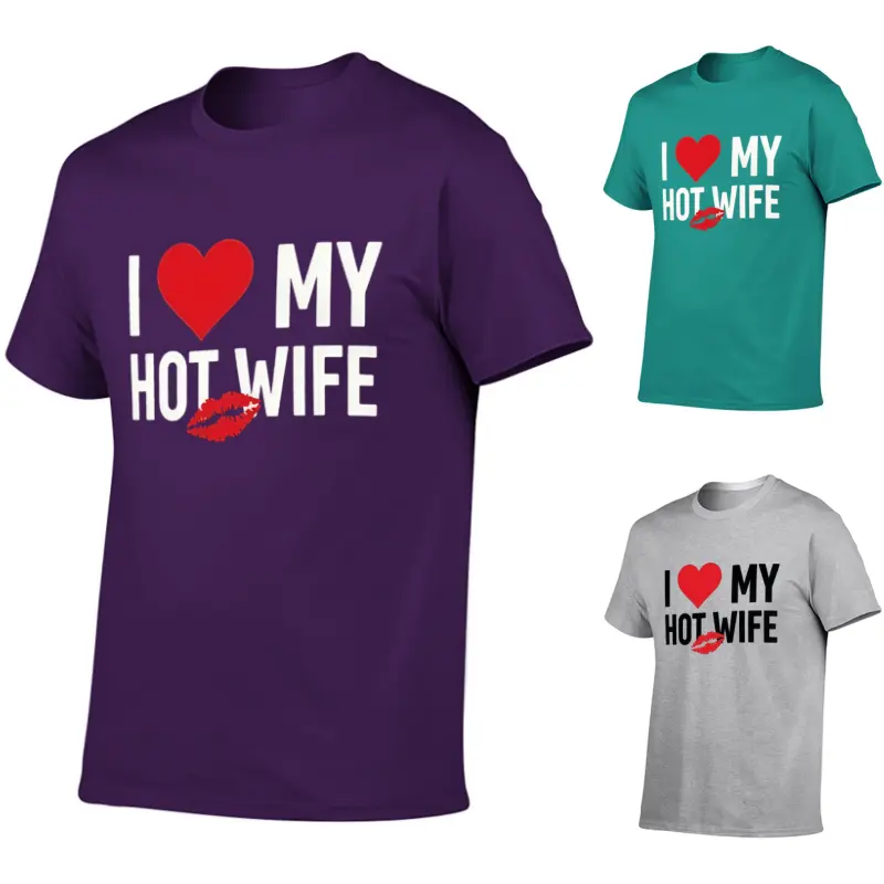 Men's I Love My Hot Wife Slogan T-Shirt,Trendy Soft Short Sleeve Crew Neck Y2k Graphic Tee for Casual Streetwear,Gym,Workout | Holiday Gift for Dad,Husband,Boyfriend (Valentine's Day,Christmas,Birthday),Plus Size TShirt,Men Colthing