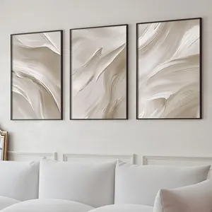 Set of 3 Beige Abstract Wall Art Prints, Neutral Soft Tones Minimalist Canvas Posters, White Brush Strokes Art, Large Modern Wall Decor, Artwork for Living Room, Bedroom, Kitchen, Cafe, Bar, Home Office, Hallway, Home And Room Decoration, Unframed