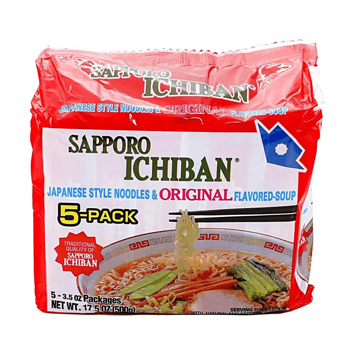 SANYO FOODS Sapporo Ichiban Ramen Noodles - Authentic Japanese Shoyu Flavor, 5-Pack (500g) - Top Rated Instant Ramen