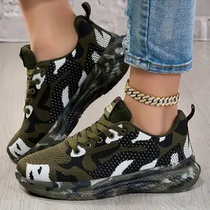2025 Spring And Summer Camouflage Sneakers Men'S And Women'S Mesh Surface Breathable Soft Sole Running Shoes Travel Fitness Women'S Casual Shoes Light Walking Shoes Large Size Couple Shoes