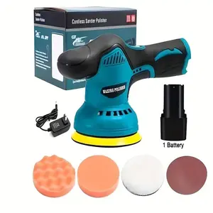Wireless car polishing machine, 6inch polishing machine kit, 6-speed variable-speed 5500 RPM orbital polisher, equipped with two 21V rechargeable batteries, suitable for fine polishing, sanding, and scratch removal on cars and boats.