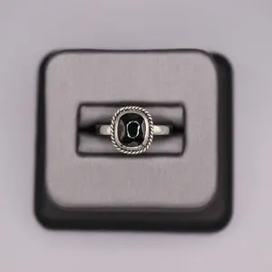 Sterling Silver Stone Ring - Square Onyx