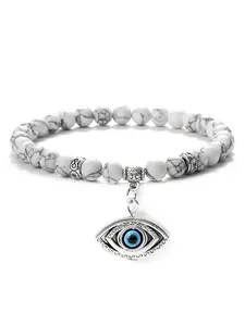 Line Turquoise High Quality Bracelet with Blue Evil Eye Pendant Elastic Rope, Unisex Yoga Fashion Jewelry Gift for Friends