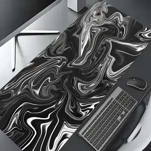 Black White Fluid Abstract Art Large Gaming Mouse Pad, Aesthetic Desktop Drotection Pad, Washable Rubber Pad Non-Slip Lock Edge Multi-Size Mouse Pad Suitable For Home Office, Good Gift for Family and friends, Desk Accessories, Desktop Accessory
