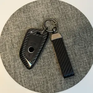 Abs Carbon Fiber Car Key Cover with Keychain For BMW X1 X3 X4 X5 X6 X7 1 3 5 6 Series G20 G30 G11 F15 F16 G01 G02 Car key Decoration, Car Key Accessory, Car Key Protector