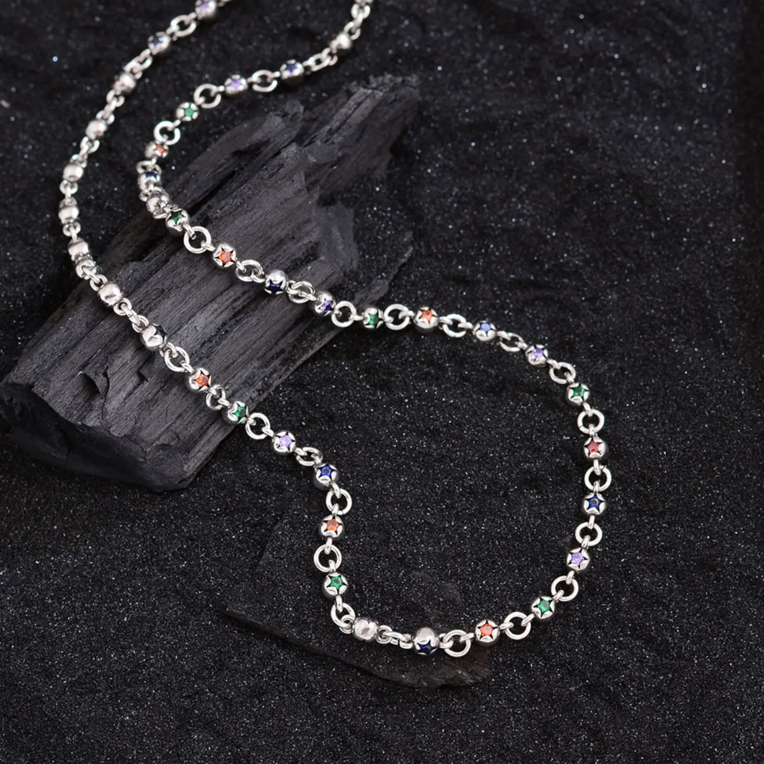 Women's Multicolor Zircon Artificial Gems Necklace - Punk-Hip Hop Style Sweater Chain, Bead/Crystal/Embedded Stones Embellished Edgy Expressive Costume Jewelry for Everyday Wear, Gift, Bead Embellished Necklaces, Crystal Embellished Necklaces