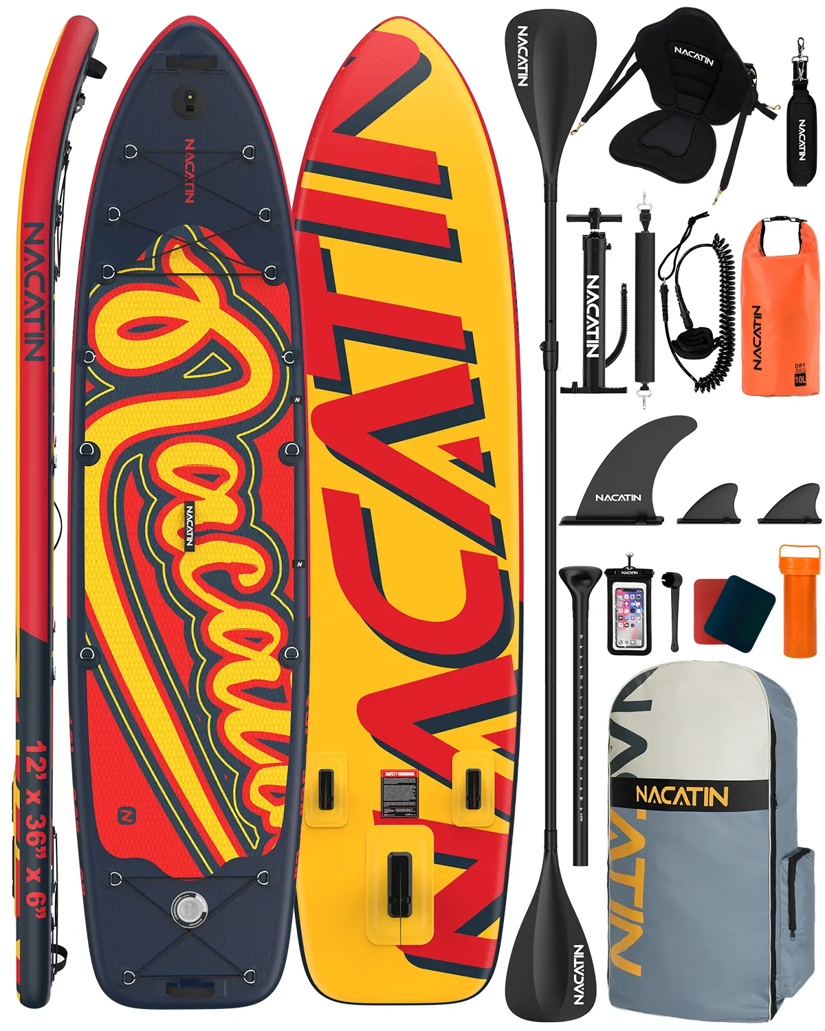 【Back To School】Inflatable Stand Up Paddle Board 12' - Premium SUP for Adults, Stable Wide Deck for Beginners, with Kayak Seat, Dual Paddles, Conversion Kit, Pump, Leash, Dry Bag, Shoulder Strap, Repair Kit - Durable Paddleboarding Accessory Set