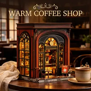 Warmglow Cafe Book Nook Kit – DIY 3D Wooden Puzzle with LED Lights, Miniature Coffee Shop with Furniture & Details, Cozy Bookshelf Decor, Creative Craft Gift for Adults & Teens