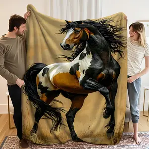 1 Piece Extra Large Horse Photography Blanket - Brown/Black/White/Brown Horse Pattern Warm Flannel Throw Blanket - 280GSM Heavyweight All-Season Home Use, Gym, Camping, Photography - Machine Washable Extra Large Sofa Bed Cover - Ideal Gift for Horse