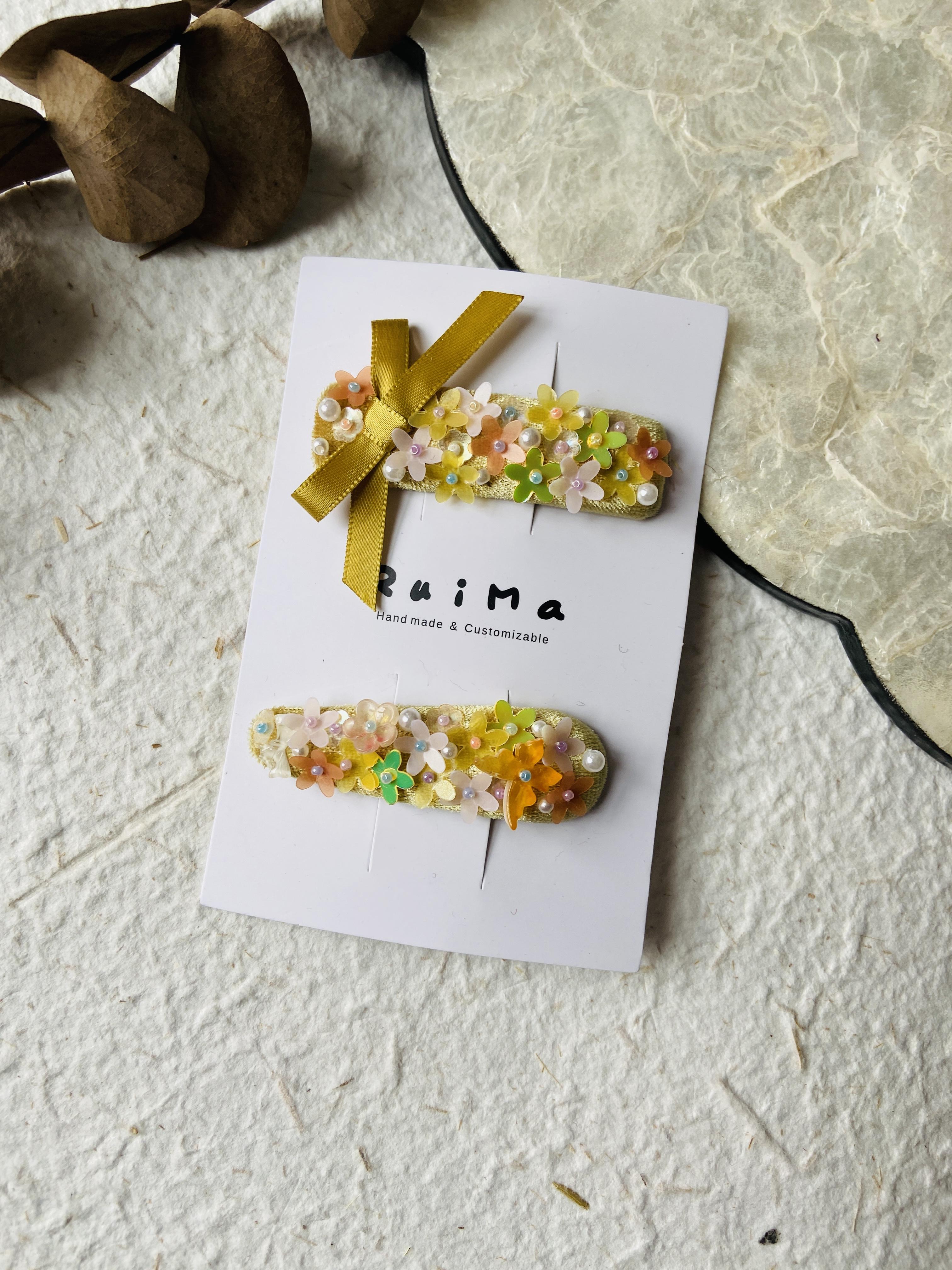 Korean Style Floral Hair Clips for Baby Girls, Handmade Fabric Barrettes, Cute Hair Accessories for Kids Birthday Party Gifts