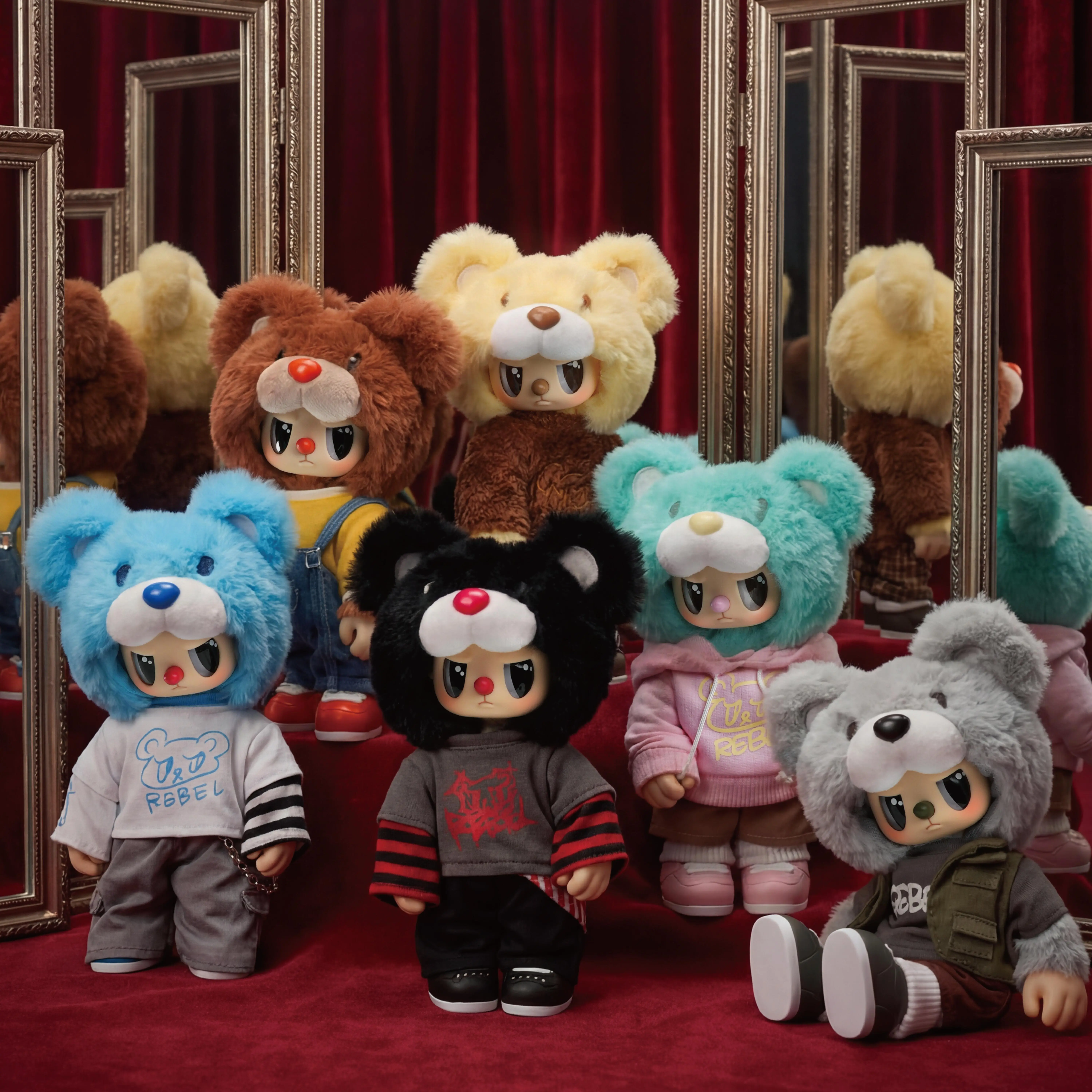 【 YDM 】 - Rebellious Bear Street Mobile Zoo Mysterious Box Bag Pendant Rabbit Plush Doll Soft Collectibles Hidden Style 1 Hidden Probability: 1/72