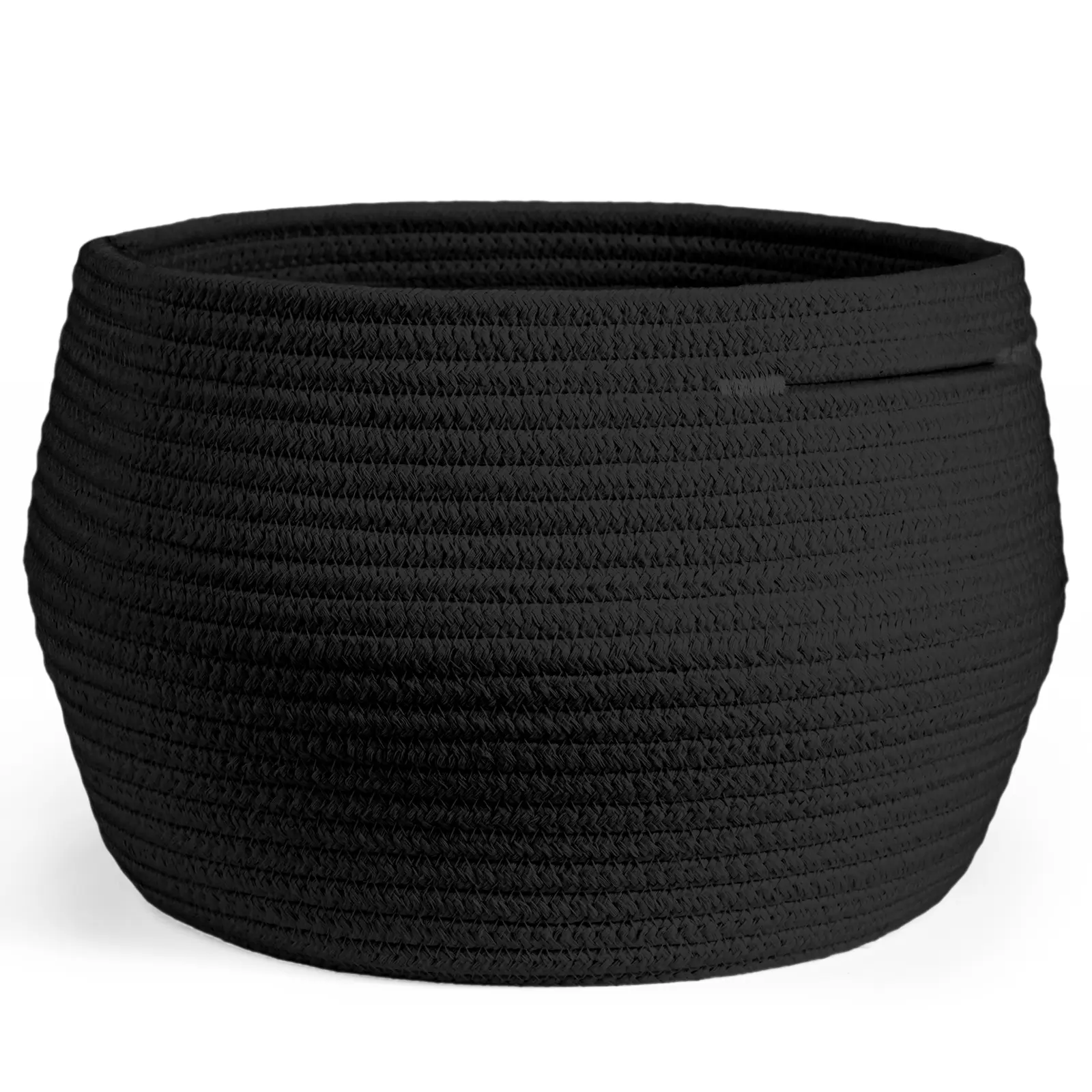Sowyem Cute Round Basket - Cotton Rope Black Baskets in Living Room Woven Towel Basket Bedroom Storage Bakset for Children Corner Plant Basket Indoor, Black, 10" D x 8.3" H