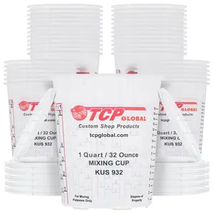 Paint Mixing Cups, 32-Ounce (36 Pack) - Plastic Measuring Cups for Liquids, Automotive Painting, Epoxy Resin, Acrylic Arts, Crafts, Disposable or Reusable, Graduated, Mixing Ratios