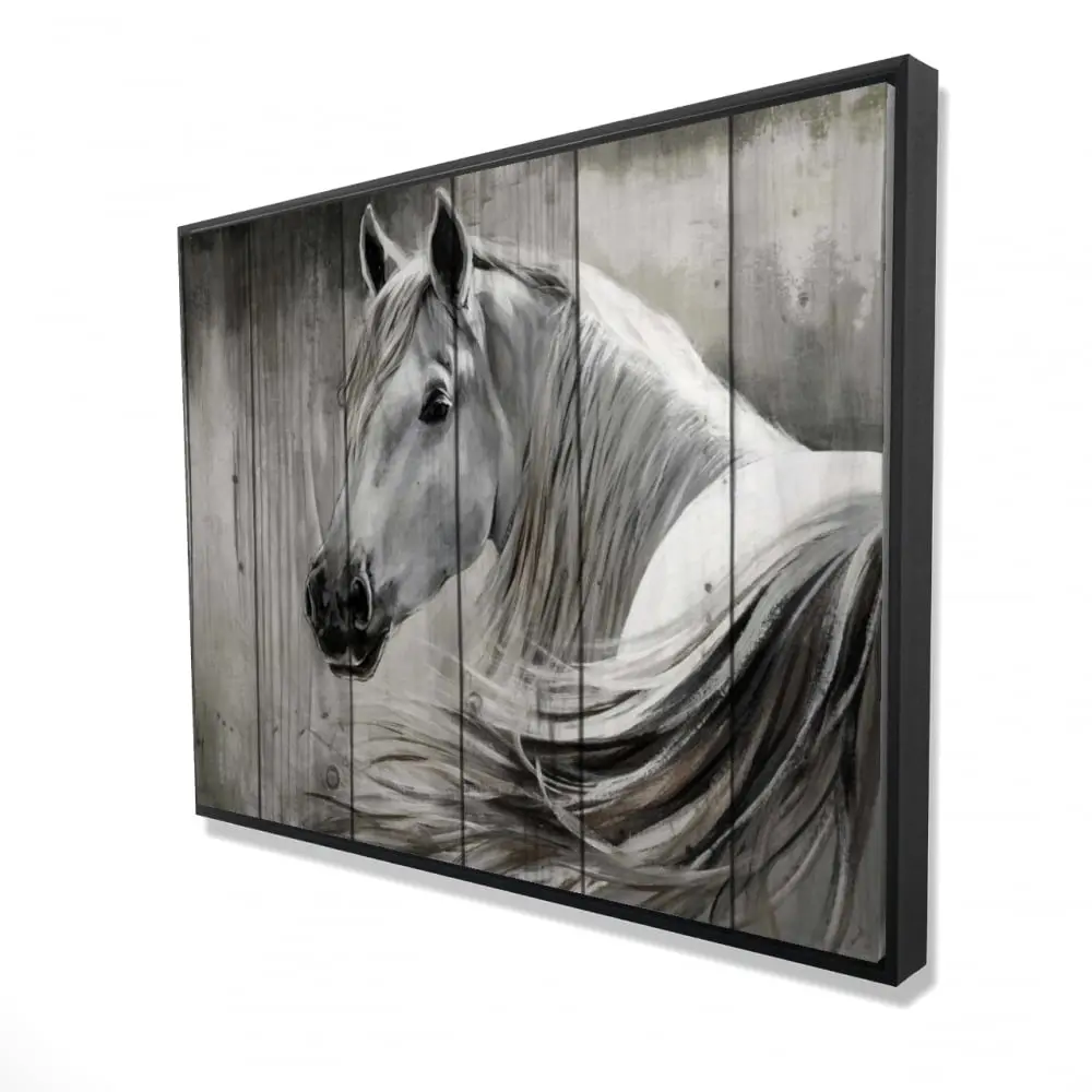 36x48" Rustic Wood Framed Horse Landscape Artistic Print Wall Art - 360 Stand, Farmhouse Western Home Decor, Nature Art Animal Framed Piece for Bedroom