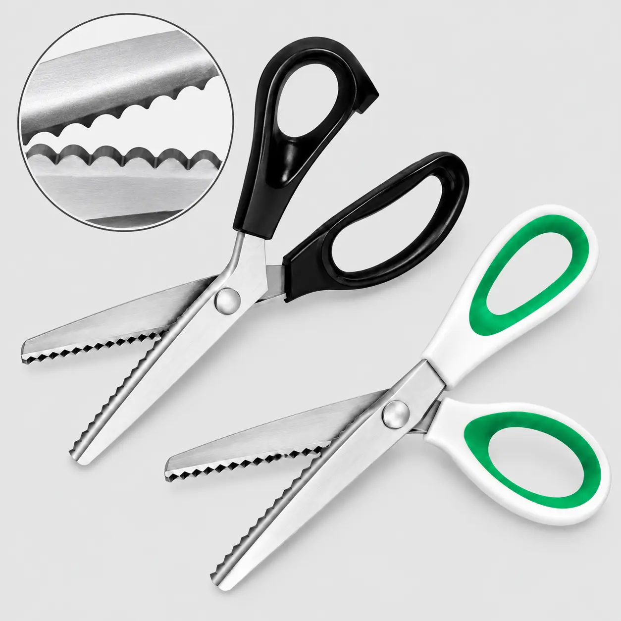 Zig Zag Fabric Scissors for Sewing & Crafts, Serrated Pinking Shears for Fabric Cutting, DIY Craft Scissors with Comfortable Handle, Black/Green Options