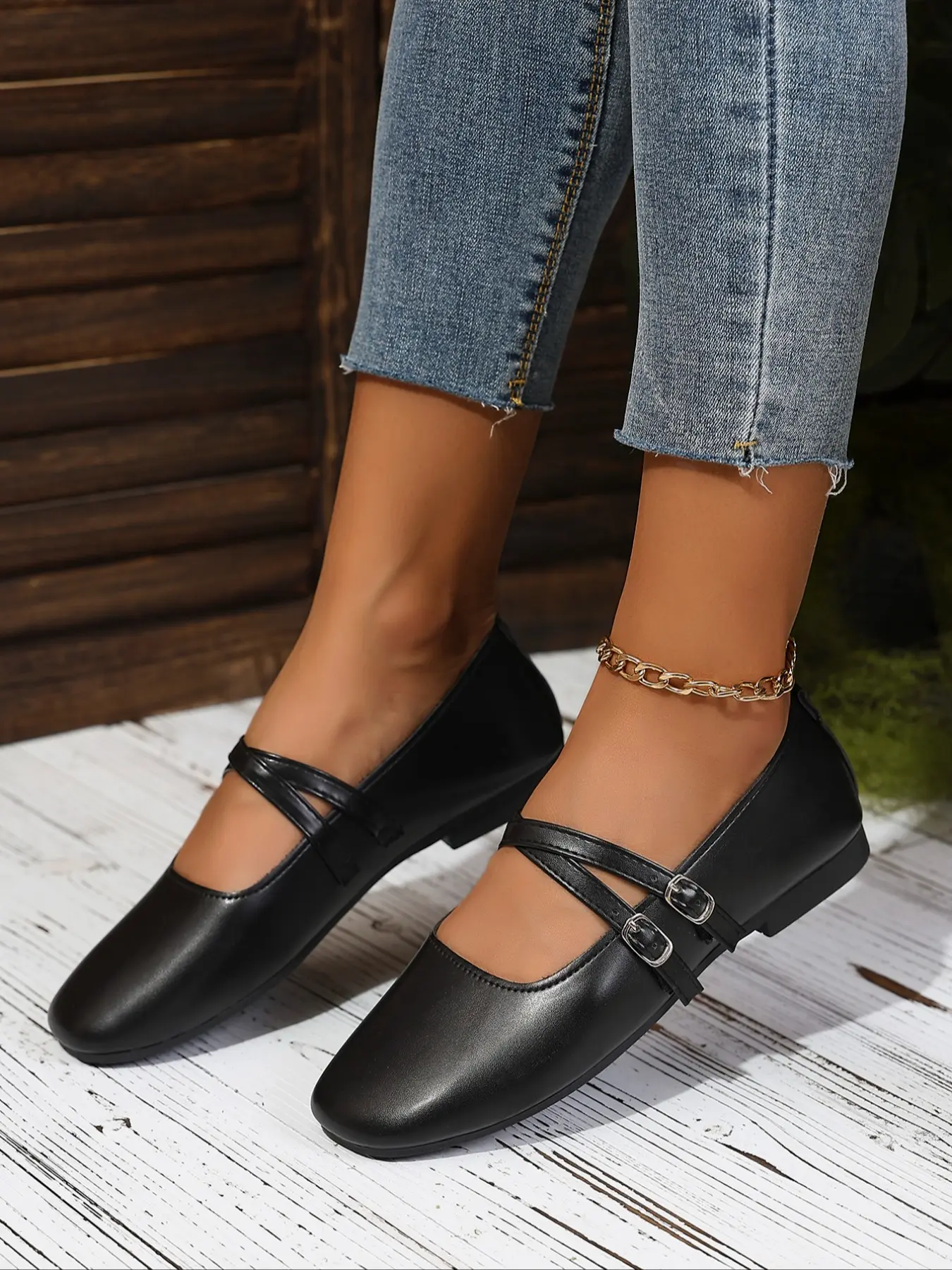 Women's Casual Mary Jane Style Flat Shoes, Metal Buckle Decoration, Comfortable PU Leather, Round Toe Design, All Seasons Wear, Versatile Shoes, Maryjanes