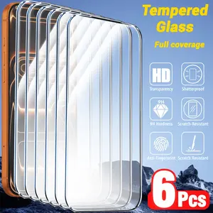 6 Pcs Ultra HD Full Screen Coverage Tempered Glass Screen Protector, Compatible with iPhone 17 Pro Max/air/17 Pro/16/15/14/13/12/11/16e/16 Pro Max/16 Plus/x/XS Max/XR/mini