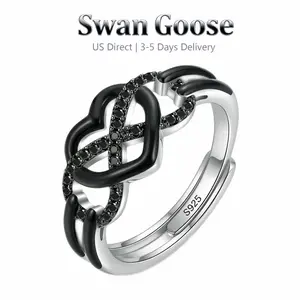 S925 Sterling Silver Infinite Heart-shaped Adjustable Ring Set with Ladies' Cubic Synthetic Zirconia, Suitable for Men and Women Casual Occasions And Holidays
