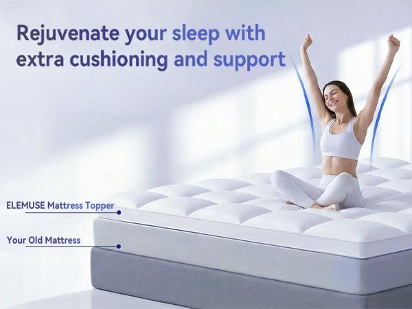 【TikTok Shop Mother's Day】ELEMUSE Extra Thick Mattress Topper for Back Pain, Plush Soft Pillowtop with Elastic Deep Pocket, cooling Down Alternative Filling, Soft Pillow Top for Better Sleep & Back Pain Relief
