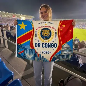 DR Congo2026 Soccer Fan Flag Banner 3x5 FT and 2x3 FT, National Football Supporter Decor, Outdoor Indoor Wall Hanging for Home, Garage and Sports Room.