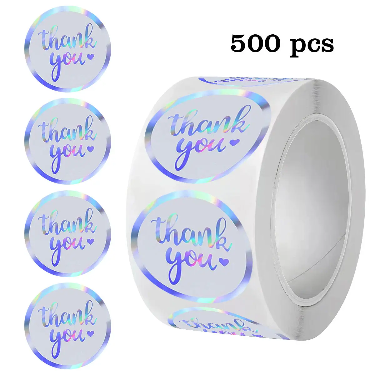 500pcs Laser Holographic Thank You Stickers Decorative Sticker Self-Adhesive Sealing Labels Sticky Labels Gold Foil Gift Envelope Card DIY Decoration Vinyl Adhesive Seal Gift Stickers Labels For Presents