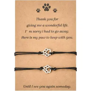 Memorial Bracelet for Pet Loss - Sympathy Paw Print Friendship Bracelets for 2 - Remembrance Gifts for Cat & Dog Lovers