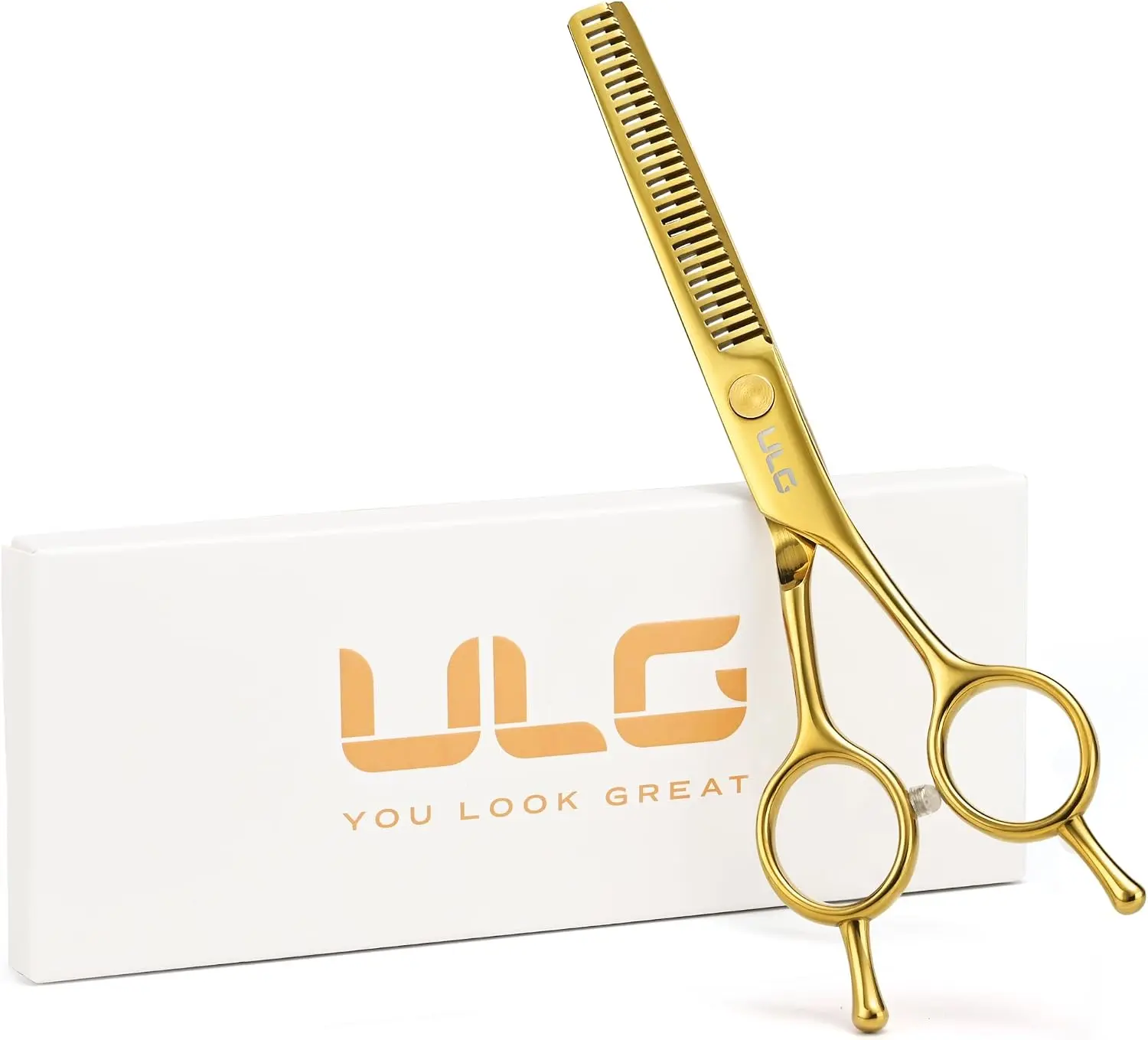 ULG Professional Texturizing & Thinning Shears - 6.5’’ Hair Cutting Scissors, Ultra Sharp Japanese Stainless Steel, Ambidextrous Ergonomic Handle for Barbers, Stylists, Salon & Home Use, Gold