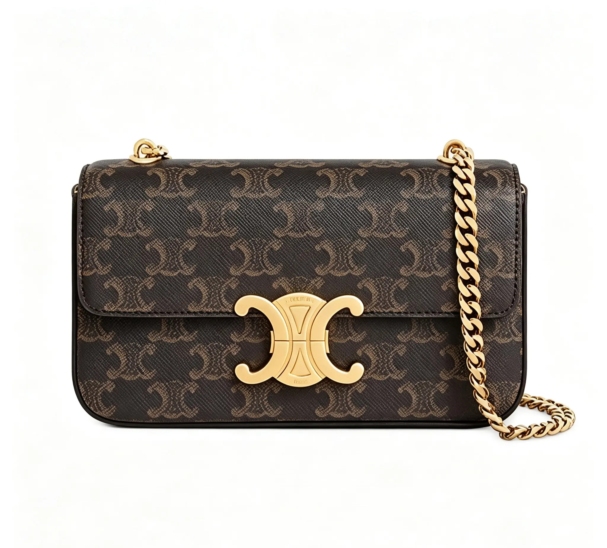 Pre-owned Celine Triomphe Canvas Chain Underarm Shoulder Bag With Gold Chain