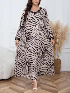 Women's Long Robe Dress, Long Sleeve, Beach Vacation Sun Protection, Zebra Print Casual Loose Fit Loungewear, Home Wear & Sleepwear, for Travel & Dating