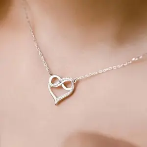 Elegant S925 Sterling Silvery Love Heart & Infinity Symbol Pendant Necklace with Cubic Zirconia - Perfect Gift for Her