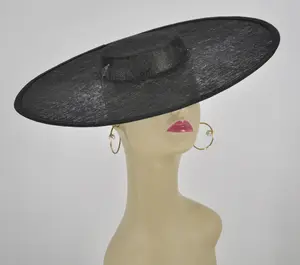 Sinamay Large Brim Fascinator Hat - 18.5 Inch Diameter, Available in Black, Off White, Pink, Hot Pink, and Lime Green, Elastic Included for DIY Millinery creations