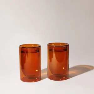 12 oz Double-Wall Amber Glass Set