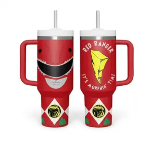 Ranger "It’s Morphin Time" Full Color 40oz Insulated Tumbler Mug, Coffee & Water Bottle with Handle, Straw, and Lid
