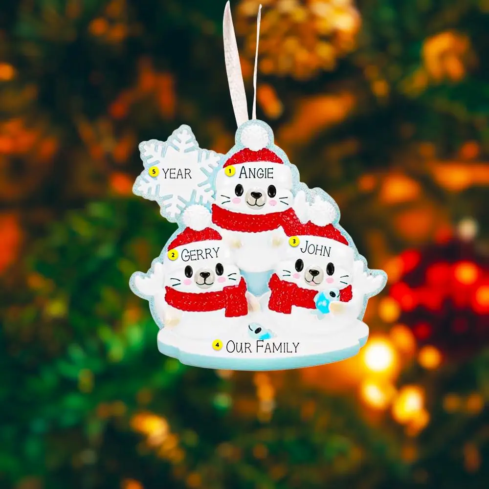 Family of 3 Personalized Seal Ornament | Custom Names Christmas Ornament | Handwritten Holiday Keepsake Gift