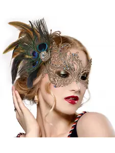 Lace Masquerade Masks for Women - Stylish Masks Print 1920s Peacock Feather Venetian Mask for Halloween Couples Mardi Gras Ball Party Event Props