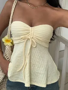 Yellow Knitted Bandeau Top For Women, Minimalist & Fashionable, Suitable For Summer