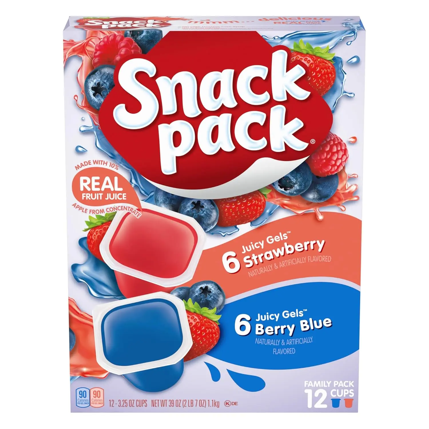 Strawberry and Berry Blue Flavored Juicy Gels Cups, 3.25 oz., 12-Count Family Pack