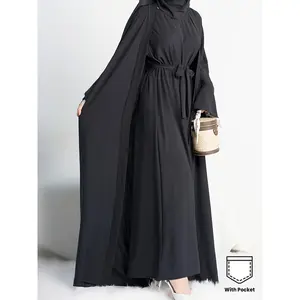Muslim Lady 2pcs Abaya Set Eid Abaya Inner+open Abaya With Pocket