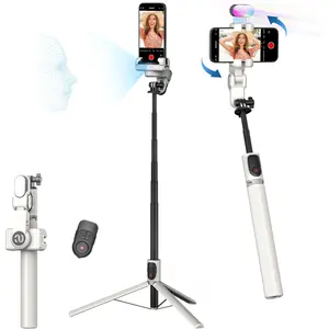 M2 Pro White Compact Single-Axis Cellphone Gimbal - Portable, Adjustable, 360° Rotation, Auto Tracking, Remote Control, RGB Light, Smartphone Tripod for Video Recording, Vlogging (Fits iPhone/Android Mobile Phones)
