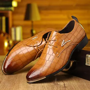 Men’s Croc-Embossed Dress Shoes, Lace-Up Patent Leather Business Formal Footwear SpringStatements Fathersdaygift