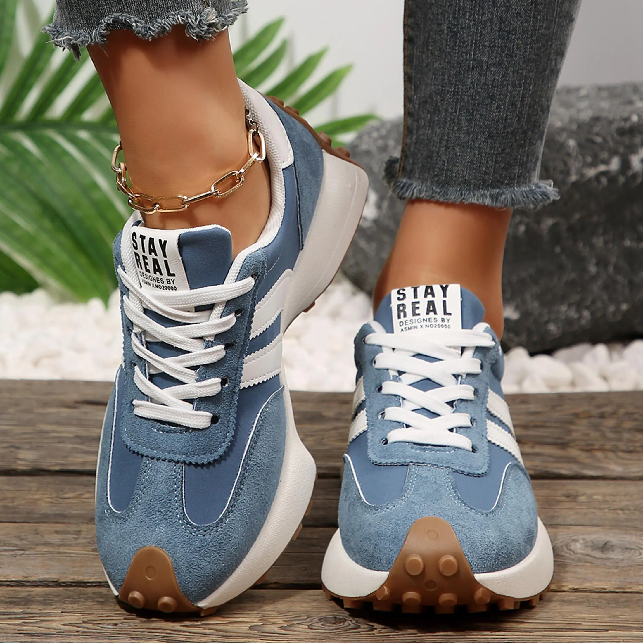 Women's Thick Sole Shoes Retro Jogger Sneakers Non-Slip Outsole, Comfortable Cushioned Insole, Daily Walking Shoes