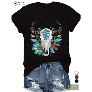 [Skull Short Sleeve Sports T-Shirt] tribal stylized animal skull Women's Sports Short Sleeve T-Shirt Top Womenswear