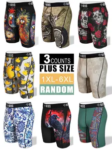 RANDOM-3PCS,Men's Large Size Long Briefs 1xl-6xl, Moisture-Wicking, Anti-Chafing, Quick-Dry, Print Patterns, Comfortable Casual Underwear, Menswear