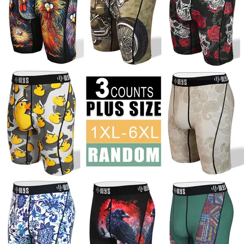 RANDOM-3PCS,Men's Large Size Stretchy Boxer Briefs 1xl-6xl, Moisture-Wicking, Anti-Chafing, Quick-Dry, Print Patterns, Comfortable Casual Breathable Comfy Underwear, Menswear