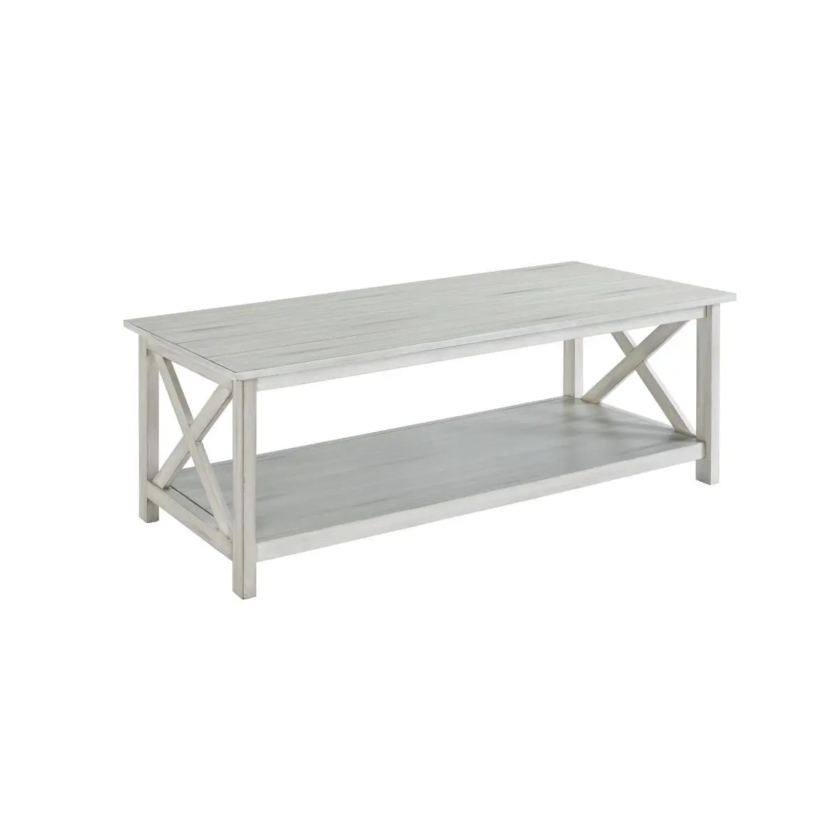 212 MAIN Jamestown Antique Whitewash Outdoor Coffee Table - Antique Finish, Plank Detail, X-Base, Modern Farmhouse Outdoor Living Furniture, Vintage Home Decor, Country Life Storage Rustic Table, Wooden Outdoor Table